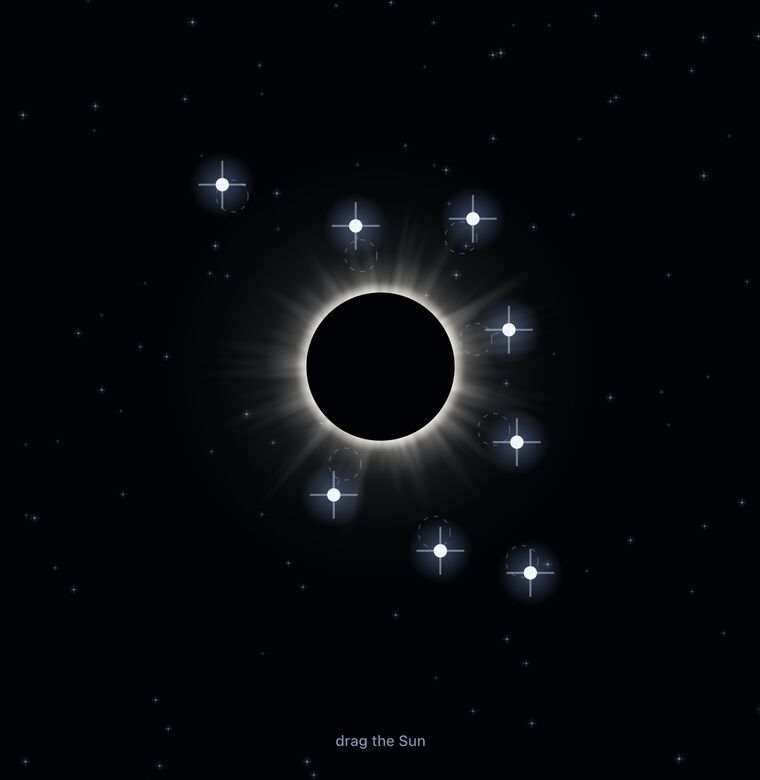 Stars around an eclipsed Sun
